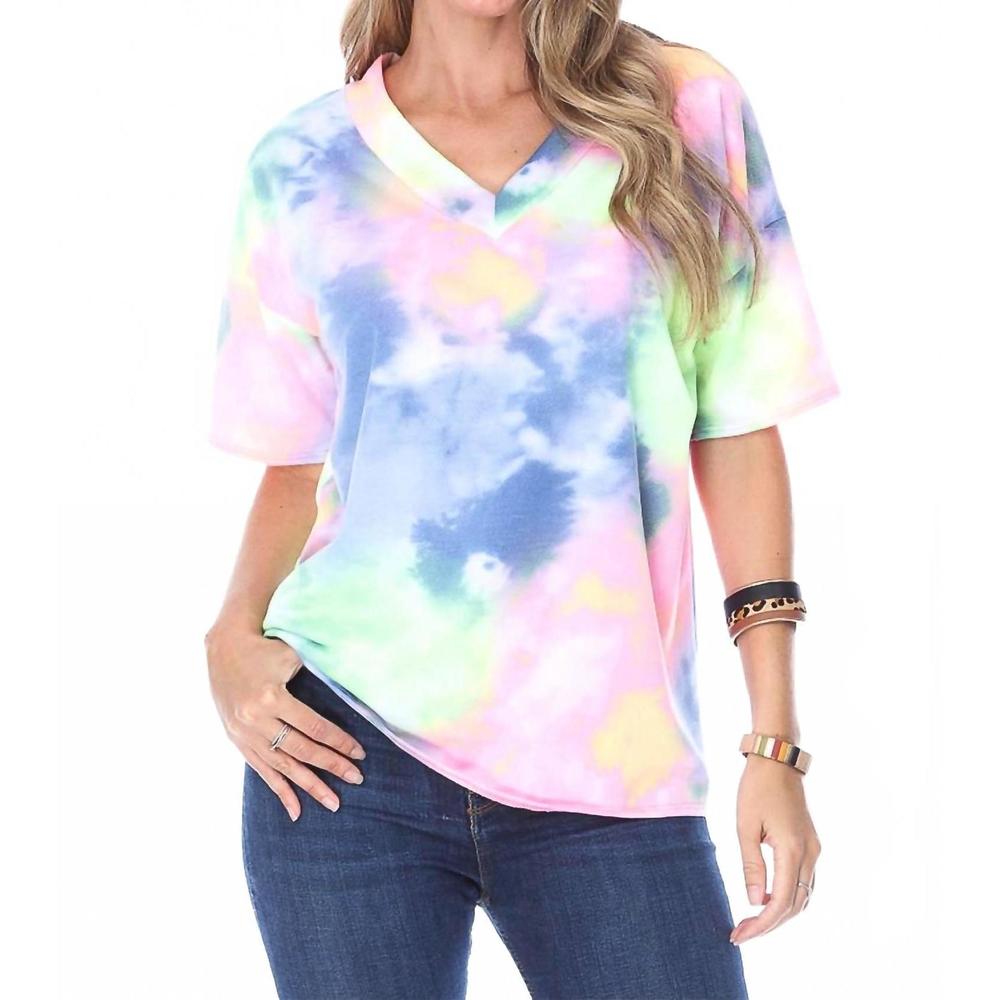 NEW COLLECTIVE RACK v-neck top in blue/pink